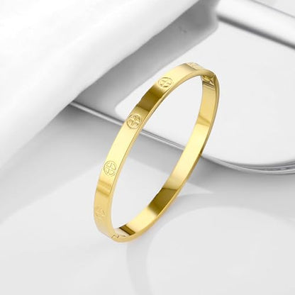 Women's Stainless Steel 18K Gold-Plated Cubic Zirconia Bracelet, Love and Friendship Jewelry Bracelet, Cuff Crystal Jewelry for Mother's Day, Father's Day, Valentine's Day, the Best Gifts for Married and Birthdays - color: Cross Gold