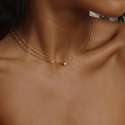 CHESKY Gold Layered Necklaces Set, 14K Gold Plated Paperclip Chain Stack | 3 Pcs Dainty Layering Necklaces, Gold CZ Pendant Necklace Trendy Jewelry Gift for Women Daily Wear - style: CZ-wave