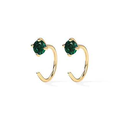 PAVOI 14K Gold 925 Sterling Silver Huggie Half Hoop Earrings for Women | Tiny Boho Colored Cartilage Earring | Blue, Green, Amethyst, Garnet, Black CZ, Turquoise, Opal, Pearl - style: Green