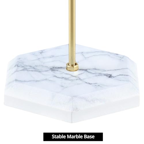 QWORK Jewelry Stand Display Necklace Holder with Electroplated Metal & White Marble Plywood Base - 2 Pack Durable & Stylish Organizer for Stores and Home Use