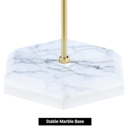 QWORK Jewelry Stand Display Necklace Holder with Electroplated Metal & White Marble Plywood Base - 2 Pack Durable & Stylish Organizer for Stores and Home Use