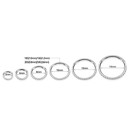 GAGABODY Surgical Steel Hypoallergenic Nose Ring Earring CZ Hoop for Unisex | Hinged Seamless Clasp,Used in Nostril,Septum,Lip,Eyebrow,Nipple and All Ear Piercings.22G to 12G,Inner Diameter 5mm to 14mm - color: Style1:Black+Clear CZ, size: 20G-6mm
