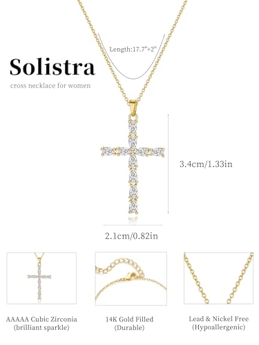 Cross Necklace for Women, 14K Gold Plated Cubic Zirconia Cross Pendant Necklace, Trendy Christian Jewelry Gifts for Baptism First Communion Christmas - color: Style I - Gold