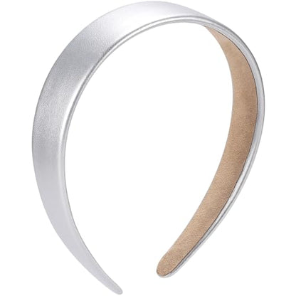 WantGor 1 Inch PU Leather Headband, Wide Padded Hairband Fashion Hair Bands | Cute Womens Headbands Holiday DIY Hair Accessories (Silver) - color: Silver