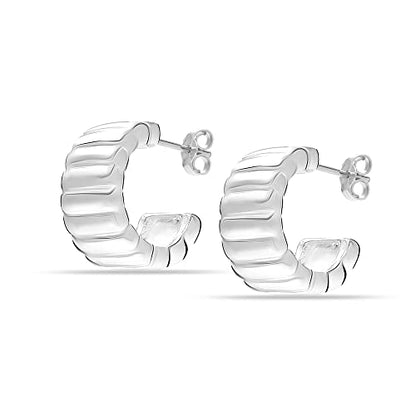 LeCalla Real 925 Sterling Silver C Hoop Earrings | Lightweight Small Hoops Italian Half Earring Hoops for Women - color: Charlotte C Hoops- 17mm