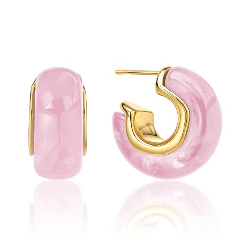 Chunky Hoop Earrings for Women, Lightweight Statement Daily Wear Gifts - color: Pink C