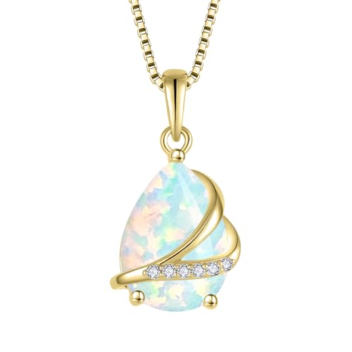 Birthstone Pendant Necklace 925 Sterling Silver Teardrop Jewelry for Women - color: Golden Yellow-lridescent White