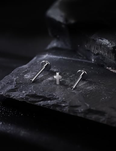 16G Astm F136 Titanium Internal Thread Flat Back Earrings Nose Studs Tragus Forward Helix Conch Cartilage Lobe Earrings Stud Medusa Labret Monroe Lip Ring Piercing Jewelry For Women Men - size: 16G--Style A