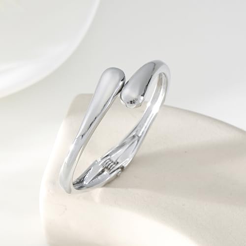 Bangle Bracelets for Women | 14K Gold Plated Trendy Wide Bracelets | Hinged Arm Cuff Bangles Chunky Bracelet for Women - color: Style E-Silver Plated Bangles
