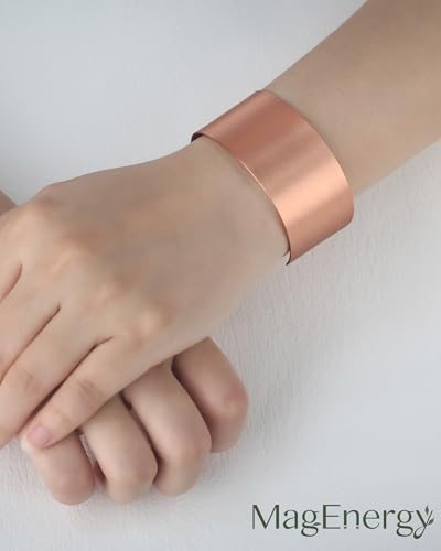 MagEnergy Copper Bracelet for Men Women, 100% Solid Copper Bracelets, Pure, Raw Handmade Hammered Copper Cuff Bangles Bracelet - color: Copper Plain 7inch