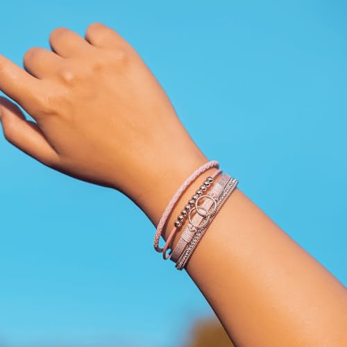 Chunky Boho Leather Wrap Bracelets Cowgirl Beaded Circle Western Jewelry | Stackable Infinity Layered Bohemian Magnetic Clasp Cuff Statement Fashion Colorful Country Hippie Outfits for Women Trendy - color: Pink