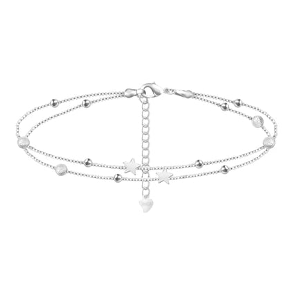Silver Ankle Bracelets for Women, Butterfly/Stars Cute Charm Anklet, 14K Gold Plated Layered Chain Anklets for Women Teen Girls - style: Star