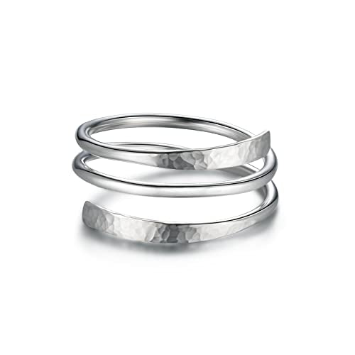 LUKRAY Sterling Silver Ring, Hammered Wire Wrap Ring, Adjustable Ring for Women, Handmade Thumb Ring form 4-12