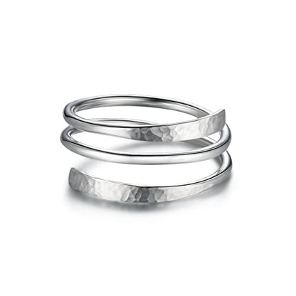 LUKRAY Sterling Silver Ring, Hammered Wire Wrap Ring, Adjustable Ring for Women, Handmade Thumb Ring form 4-12