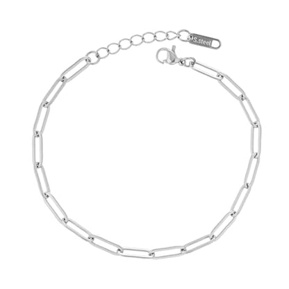 kelistom 14K Gold Filled Stainless Steel Paperclip Chain Bracelet for Women, 7.5” Rectangle Link Bracelets, Waterproof and Never Tarnish - color: stainless steel-4mm+extender