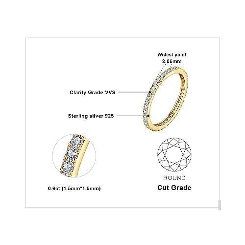 JewelryPalace 6 Stone Cubic Zirconia Half Eternity Stackable Wedding Rings for Women, 14K White Yellow Rose Gold Plated 925 Sterling Silver Promise Rings for Her, Simulated Diamond Wedding Band Ring - color: H-eternity-yellow gold plated