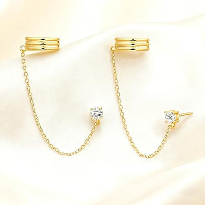 Ear Cuff Stud Earrings for Women Tassel Drop Dangle Hoop Clip Earrings Trendy Chain Climber Crawler Earrings Cubic Zirconia Huggie Hoop Cartilage Earring Fashion Jewelry Birthday Party - color: AG