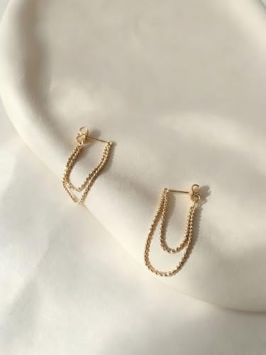 Tassel Earrings for Women Gold Plated Silver Chain Earrings Dainty Minimalist Dangle Drop Studs - color: N-Two Bead Chain