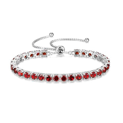 FANCIME Birthstone Bracelet Jewelry for Women Sterling Silver Tennis Bracelet Classic Bolo Adjustable Chain Fine Jewelry Anniversary Birthday Gifts for Women Mom Wife Her - color: 01-Garnet