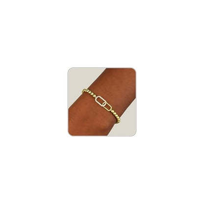 Beaded Bracelets for Women 14K Silver Gold Plated Stretch Handmade Ball Bracelets Cute Charm Bracelet Dainty Stackable Cross Heart Bow Wave CZ Circle Trendy Jewelry Easter Gifts - color: zirconia-square