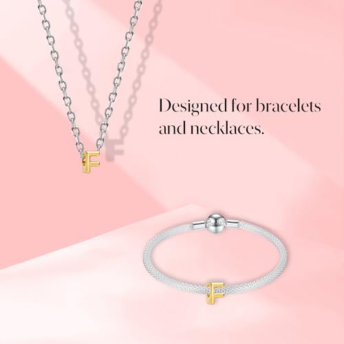 S925 A-Z Bead Charms,Initial Letter Alphabet, 14K Gold Plated, for Bracelet Necklace, Gift for Mothers Nurses Day Graduation Birthday Anniversary, for Girlfriend Family Friend, for Pandora - style: F