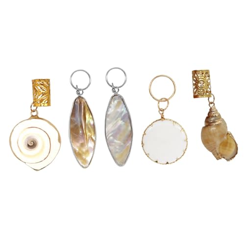 Beaupretty 5pcs Hair Braid Pendants and Dreadlock Rings Mixed Style Decorative Headdress with Ocean Shells Aluminum and Pearl Charms for Men and Women for Festivals and Parties