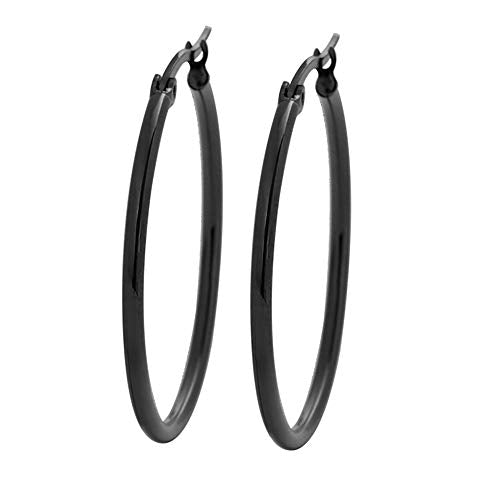 Rounded Hoops Earrings (20mm-60mm Diameter) - color: Black 30mm