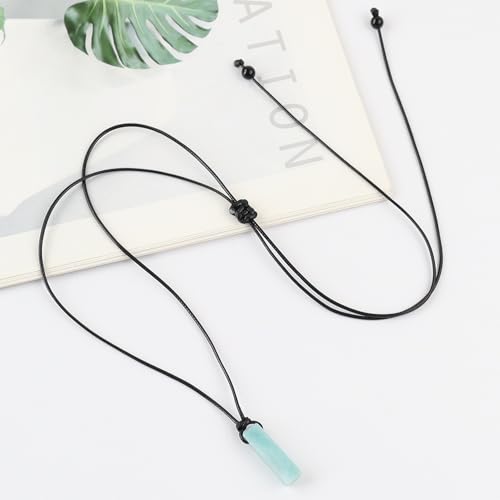 FANASY Natural Gemstone Pendant Necklace for Men Healing Crystal Pendant Adjustable Black Rope Necklace Jewelry Gifts for Women Men - color: Amazonite