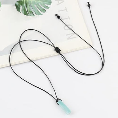 FANASY Natural Gemstone Pendant Necklace for Men Healing Crystal Pendant Adjustable Black Rope Necklace Jewelry Gifts for Women Men - color: Amazonite