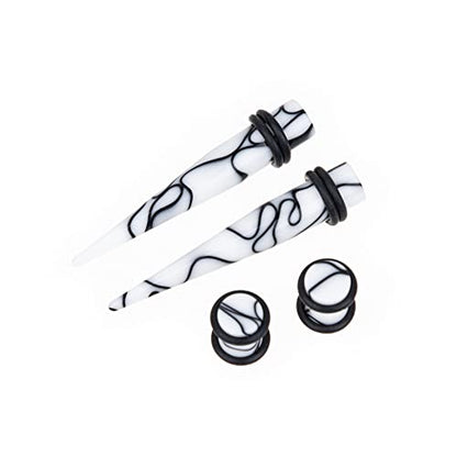 50 PCS Ear Stretching Kit 14Gauges-00Gauges Earring Marble Acrylic Taper Piercing Jewlery Sets - color: White