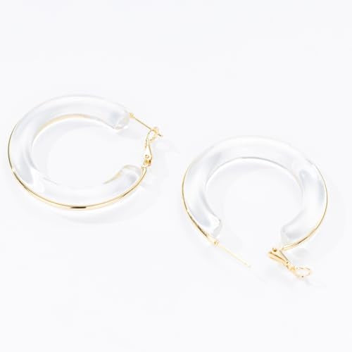 Chunky Gold Resin Hoop Earrings Leverback Statement Huggie Hoops Dangle Drop Dressy Earring Prom Festival Vacation Jewelry for Women - color: Clear, size: Hoop