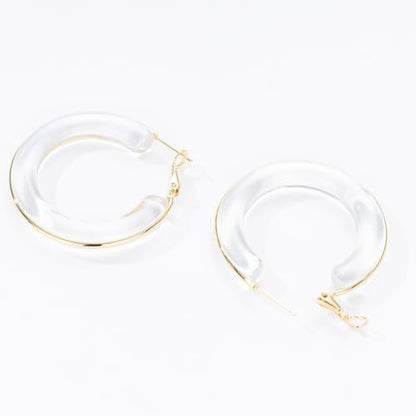Chunky Gold Resin Hoop Earrings Leverback Statement Huggie Hoops Dangle Drop Dressy Earring Prom Festival Vacation Jewelry for Women - color: Clear, size: Hoop