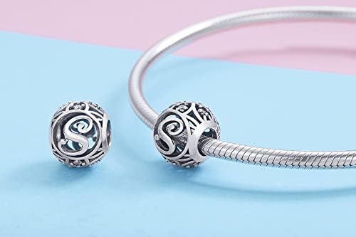 Letter Charms 925 Sterling Silver Initial A-Z Bead Charms | For Bracelets Necklaces, Hypoallergenic,Cubic Zirconia Alphabet Beads, Personalized Gifts for Women - color: S