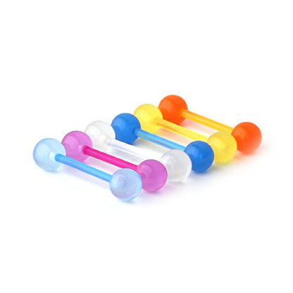 14G 16mm Glow in The Dark Flexible Acrylic Straight Tongue Nipple Ring Retainer Piercing - color: 6PCS - Mix Color 3#