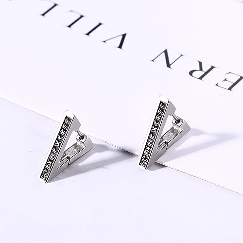 Aroncent 2-8Pcs Womens Mens Huggie Hoop Triangle Earrings Viking Runes Stainless Steel Ear Stud Novelty Black/Gold/Silver - color: E-Triangle Viking Earrings-Sliver