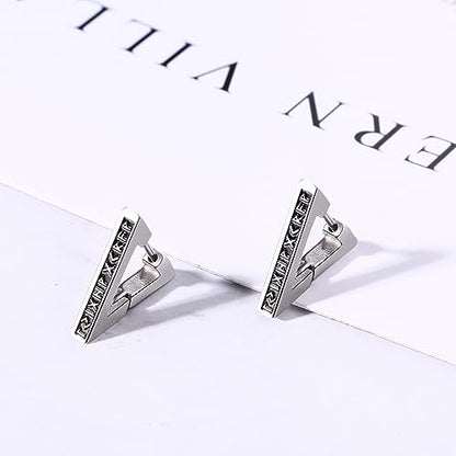 Aroncent 2-8Pcs Womens Mens Huggie Hoop Triangle Earrings Viking Runes Stainless Steel Ear Stud Novelty Black/Gold/Silver - color: E-Triangle Viking Earrings-Sliver