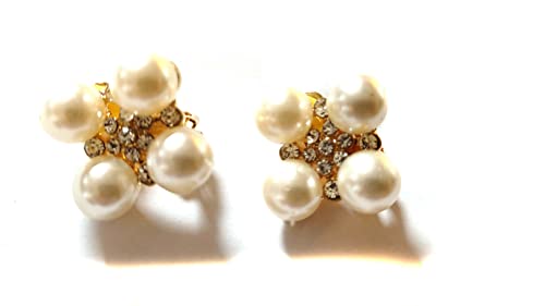 Clip-on Earrings Faux Pearl and Crystal Gold tone Backing Clip Earrings 0.75 inch