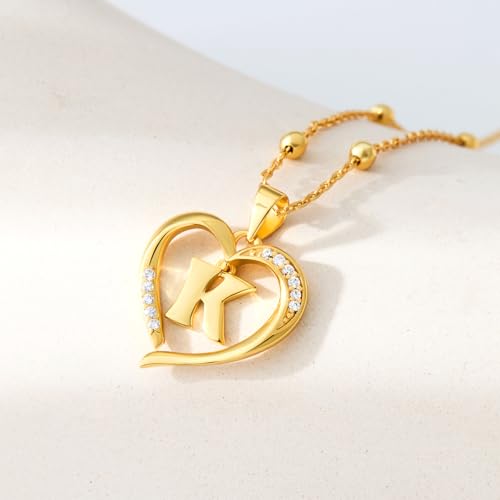 Cicy Bell Womens Heart Initial Necklace 18k Gold Plated | Personalized Letter Pendant, 17.7'' with 2'' Extender - color: Style 2-K-Gold