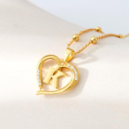 Cicy Bell Womens Heart Initial Necklace 18k Gold Plated | Personalized Letter Pendant, 17.7'' with 2'' Extender - color: Style 2-K-Gold