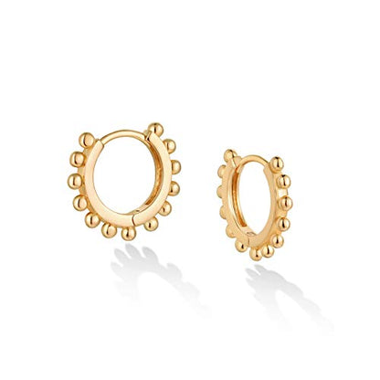 Huggie Hoop Earrings 14K Gold Plated Cubic Zirconia Dainty Simple Cute Beads Elegant CZ Circle Small Hoop Earring for Women Minimalist Handmade Hypoallergenic Jewelry - color: Beaded A