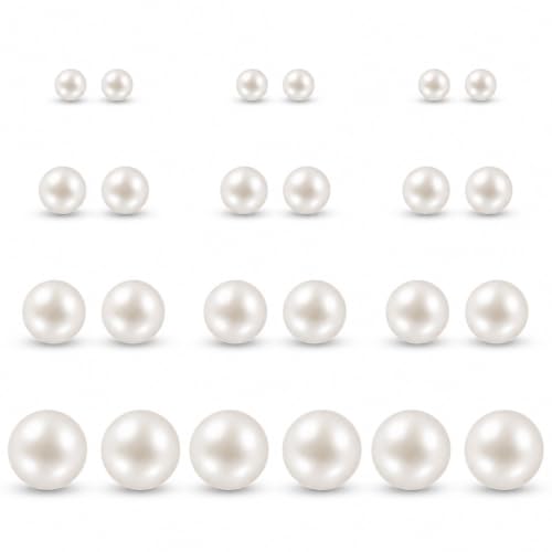 12 Pairs Simulated Pearl Stud Earrings Set for Women Men Beige White Black | 4 6 8 10 mm Faux Pearl Earrings Studs Pack, 316L Surgical Stainless Steel, Hypoallergenic for Sensitive Ears - color: Beige