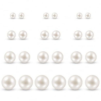 12 Pairs Simulated Pearl Stud Earrings Set for Women Men Beige White Black | 4 6 8 10 mm Faux Pearl Earrings Studs Pack, 316L Surgical Stainless Steel, Hypoallergenic for Sensitive Ears - color: Beige