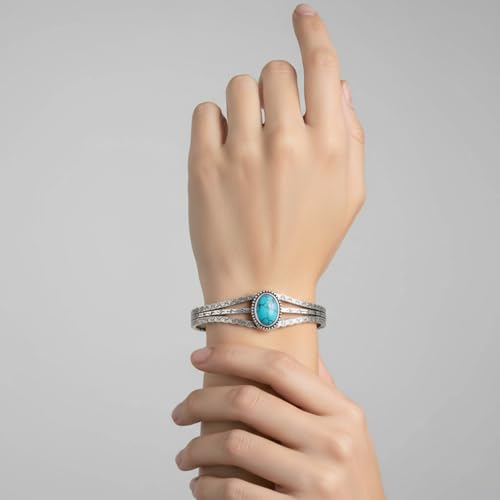 925 Sterling Silver Oval Turquoise Exquisite Cuff Bracelet Boho Style Adjustable Bracelet Jewelry Gifts for Women Mother - style: Cuff Bracelet 3