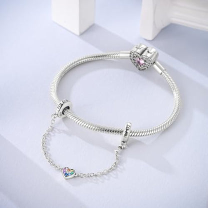 NARMO 925 Sterling Silver Charm Bead for Bracelets Silver Charms for Women - color: Colorful Heart
