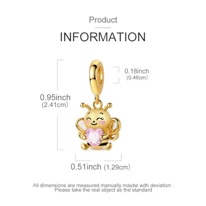 Hapour 925 Sterling Silver Charms for Bracelet Necklace Dangle Pendant Bead | Whale Shark Charm, Glow in the Dark, Matryoshka Russian Doll Baking European Jewelry Charm, 14k Gold Plated - style: Golden Honeybee Holding a Heart