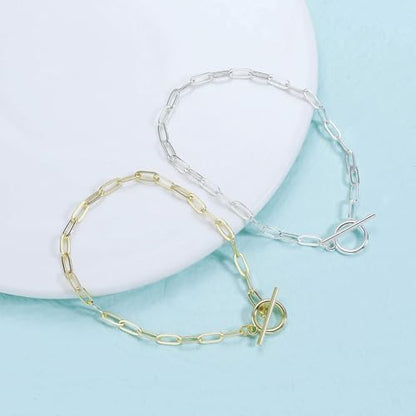 Dainty Bracelets for Women Paperclip Chain Bangles Handmade Tiny Cute Oval and Round Beaded Bracelet 316L Stainless Steel Jewelry Gift for Best Friend - style: Circular bracelet-Gold