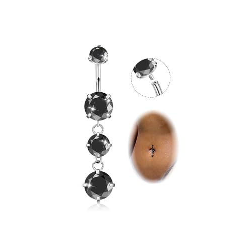 G23 Titanium Dangle Belly Button Rings for Women Dangling Navel Rings CZ Belly Rings Curved Barbell Internally Threaded Belly Piercing Jewelry - color: Black