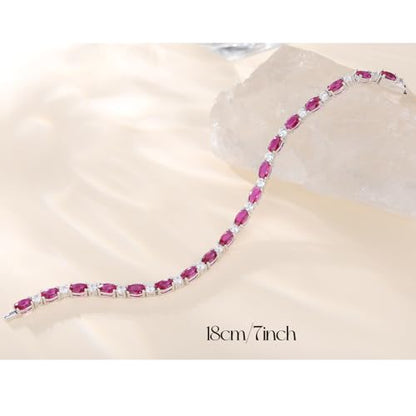 FANCIME Glamour Radiance Sterling Silver Birthstone Tennis Bracelets 7" | Charm Fine Jewelry Birthday Gifts for Women - color: Ruby