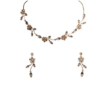 Faship Gorgeous Rhinestone Crystal Floral Necklace Earrings Set - color: Champagne
