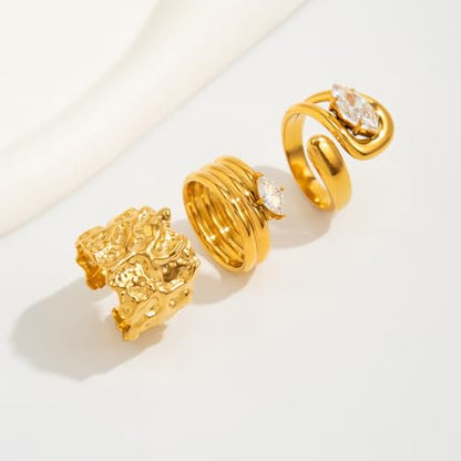 Chunky Gold Rings for Women Rhinestone Stackable Knuckle Ring Set Open Adjustable Statement Ring Set Dainty Crown Cross Midi Rings Fashion Jewelry Gift for Women - color: Gold3